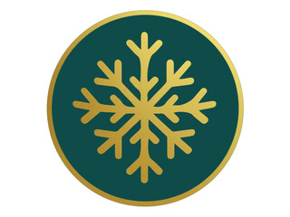 Gold snowflake circle, element, ring, green emerald, teal background, falling snow partical, winter theme design, christmas, holiday, isolated, contrast icon, trendy color mix, rounded shape, minimal