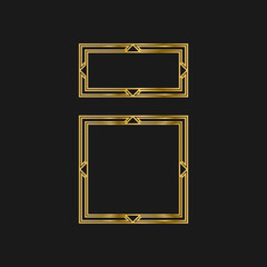 Art deco gold frames set collection decorations, Golden art deco ornaments, retro geometric ornamental frame - classic luxurious gold frames, wedding invitation, celebration event bundle