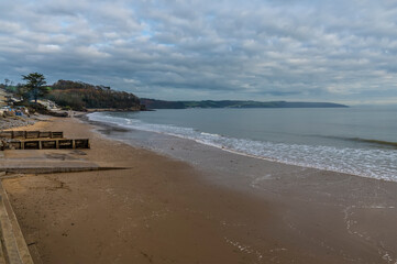 A view along the main beach in Saundersfoot, Wales in winter