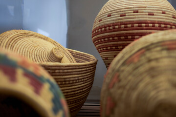 coiling  and twining baskets, typical Sardinian traditional handcraft in Castelsardo 