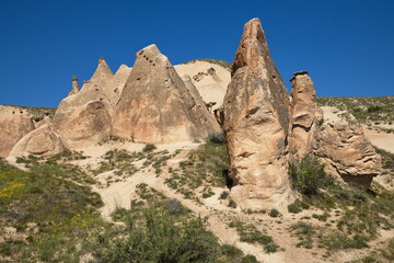 Fototapeta na wymiar Rock formation in Imaginary Valley at the road Ürgüp Yolu,Cappadocia,Nevsehir Province,Turkey 