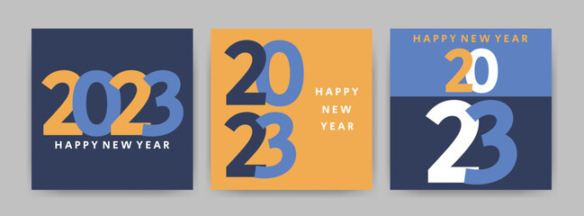 2023 Happy New Year posters set. Design templates with typography logo 2023