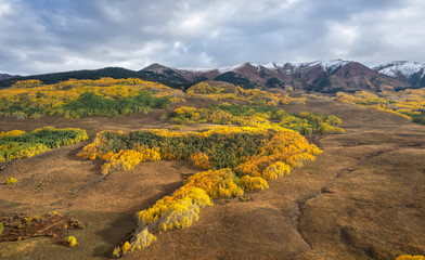 Rocky Mountains scenic drive in autumn from Crested Butte to Gothic Colorado