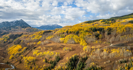 Rocky Mountains scenic drive in autumn from Crested Butte to Gothic Colorado
