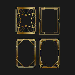 Art deco golden frames set collection decorations, Golden art deco ornaments, retro geometric ornamental frame - classic luxurious gold frames, wedding invitation, celebration event bundle