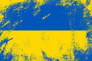 Grunge Ukraine flag. Scratches of blue and yellow paint on the board. - 550943918