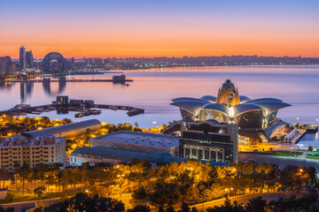 The morning panoramic view of the city. Baku city at sunrice.