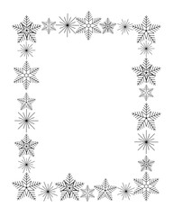 Snowflakes festive Christmas rectangular frame template vector illustration, New Year holiday celebration background with copy space for text, card, poster, banner design