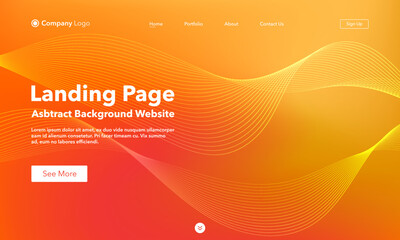 Landing Page. Abstract wave background website. Template for websites, or apps. Modern orange design. Abstract vector style