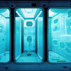 Metallic Sci-fi cryo chamber on a spaceship
