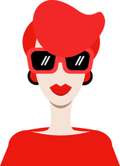 a woman or girl with red hair, red lips, red glasses and red dress. vector. isolate.  - 550946552