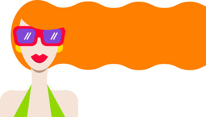 a woman or girl with red hair, red lips, red glasses. summer. vector. isolate.  - 550946562