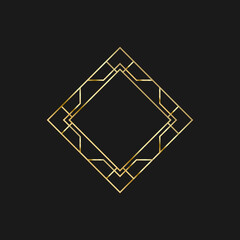 Art deco golden frames decorations, Golden art deco ornaments, retro geometric ornamental frame - classic luxurious gold frames, wedding invitation, celebration event