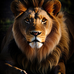 Fototapeta premium Portrait of a resting Beautiful Lion with a big mane