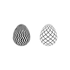 Easter egg decorated with geometric patterns set collection - optical illusion egg, opart, artistic, modern - holidays seasons - geometric effect abstract forms