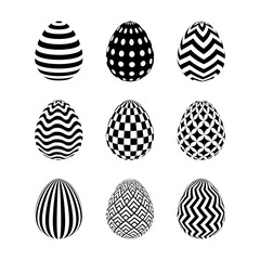 Easter egg decorated with geometric patterns set collection - optical illusion egg, opart, artistic, modern - holidays seasons - geometric effect abstract forms