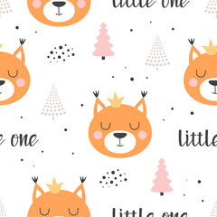 cartoon seamless pattern with cute squirrel on white