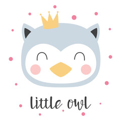 cartoon card of cute owl, print for kids