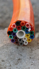 Inside of an optical fiber cable used for telecommunication and internet purposes