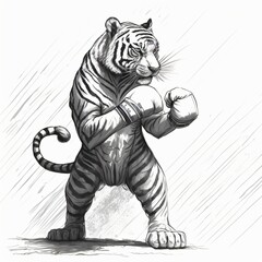 Sketch Illustration of a tiger wearing boxing gloves
