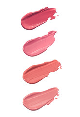 set of lipstick smears, acryl gel, glossy pink nail polish, cosmetics beauty product texture,...