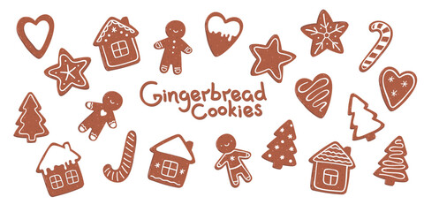 Vector illustration set of gingerbread cookies. Stickers isolated on white background - 550950577