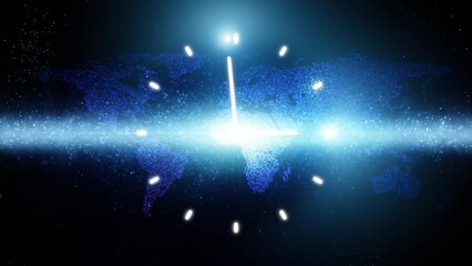 Endless loop digital technology network data time clock with world map animation. - Powered by Adobe