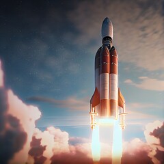 Space rocket launch. Beautiful photorealistic Illustration generated by ai, is not based on any specific real image	