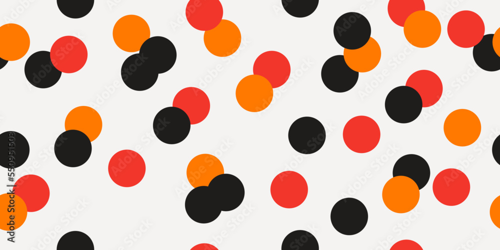 Poster red, orange, black circles scattered across the canvas. seamless pattern, suitable for print and app