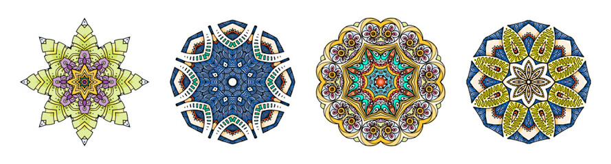 Set of circular mandala patterns for coloring, henna, tattoo, mehndi, books, decoration. Ornate decorative ornament in ethnic oriental style