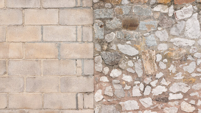 Muro mitad de bloque y mitad de piedra