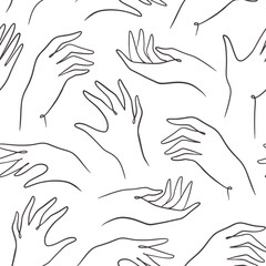 Seamless pattern with line hand gesture silhouettes. Hand drawn background vector illustration.