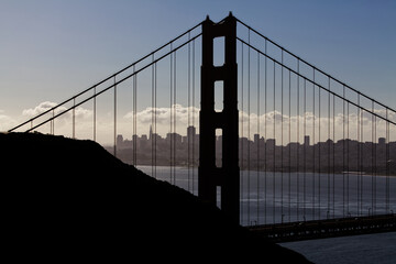 Silhouette North Tower Golden Gate Bridge With City