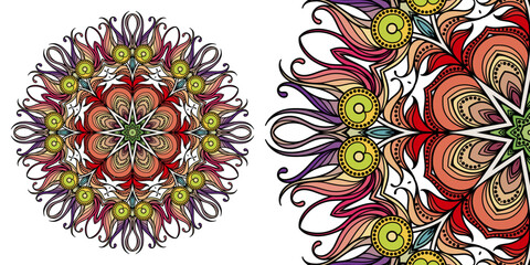 Magic cross. Circular mandala pattern for coloring, henna, tattoo, mehndi, books, decoration. Ornate decorative ornament in ethnic oriental style