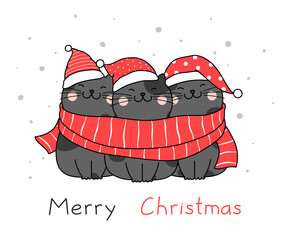 Hand drawn funny character illustration design with cats and scarf for Christmas and New Year