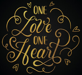 one love one heart golden calligraphy design banner