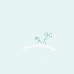 Drawing of a tropical island in the ocean.