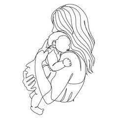 One line illustration mother and child. Continuous line drawing of family parenthood concept - happy Mother . One line vector art.