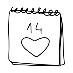 Calendar with heart in doodle style.
