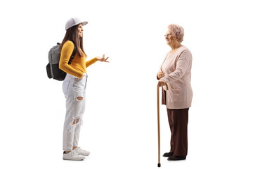 Conversation between a young female student and an elderly woman