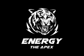 tiger head and lightning energy mascot logo