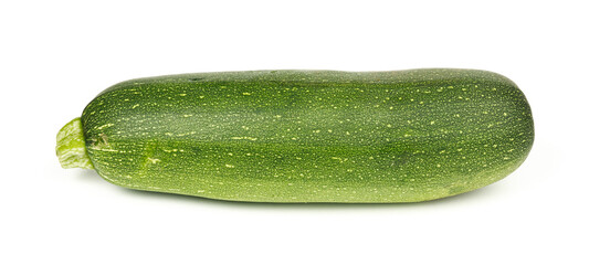 Green zucchini on white background, ripe vegetable.
