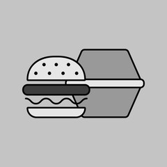 Burger with closed cardboard box vector icon