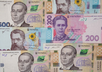 banknotes of great dignity in the currency Ukrainian hryvnia. High quality photo