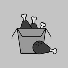 Fried chicken in the box vector grayscale icon