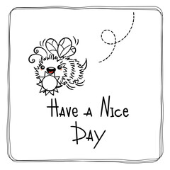 Have a Nice Day. Cute Honey Bee, hand drawn lettering, lovely flying insect character, kawaii cartoon coloring illustration