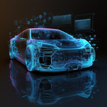 Car in HUD UI style. Futuristic service, scanning and automatic data analysis. Automobile development. Generative AI