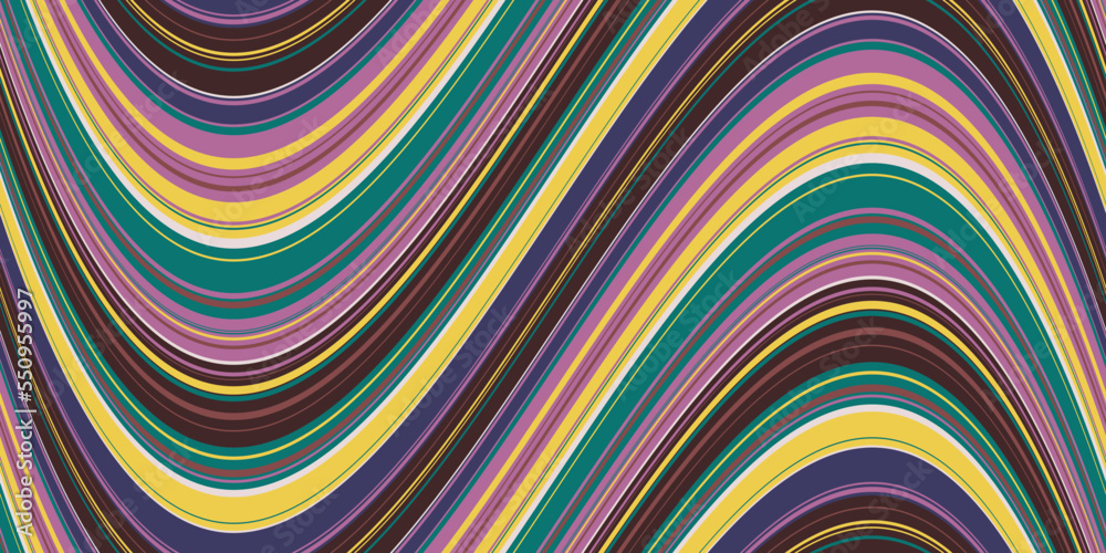 Poster Wavy somewhat elastic and rubbery pattern. Seamless pattern, suitable for print and application on the surface of the interior or decor. Wavy colorful pattern.