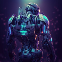 Sci-fi robotic exoskeleton armor with human operator inside, robot with neon glow on face Generative AI