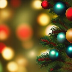 Obraz premium Abstract blur background of vintage Christmas tree with ball decoration - light bokeh from Xmas tree at night party in winter. vintage color tone.png